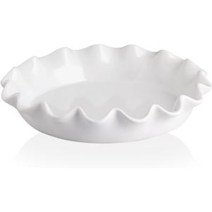 Sweejar Ceramic 11.5 Inches Pie Pan for Baking, Deep and Fluted Porcelain Round Pie Dish, Non-Stick Pie Plate for Pumpkin Pie, Apple Pie, Pie Pots with Morden Farmhouse Design(White)