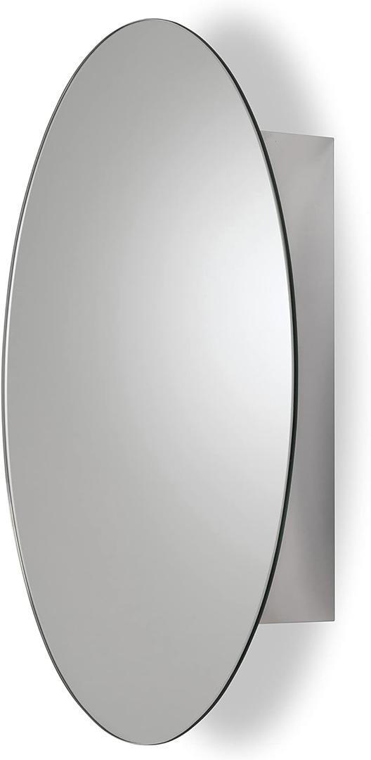 Croydex Tay Oval Stainless Steel Medicine Cabinet with Mirrored Door, Fixed Shelf-Fully Assembled Bathroom Medicine Cabinet, Discreet Storage Solution - Medicine Cabinets for Bathroom