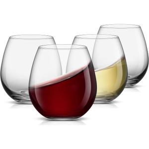 Stemless Wine Glasses Set of 4, Red White Wine Glasses, No Stem, Clear, 15oz, Premium Crystal Sturdy Drinking Glass for Daily Use, Birthday, Wedding, Home Party, Anniversary