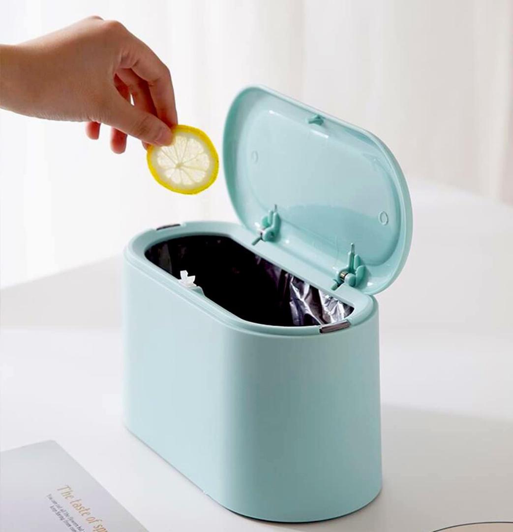 Mini Trash Can with Lid - Removable Small Garbage Can, Tiny Plastic Trash Bin, Pop Up Countertop Wastebasket, Counter Garbage Lint Bin for Bathroom, Office, Kitchen, Desk, Coffee Table (Sky Blue)