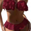 SweatyRocks Women's 2 Piece Bandeau Swimsuit Ruffle Trim Ring Bikini Set Strapless High Cut Bathing Suit, Size M