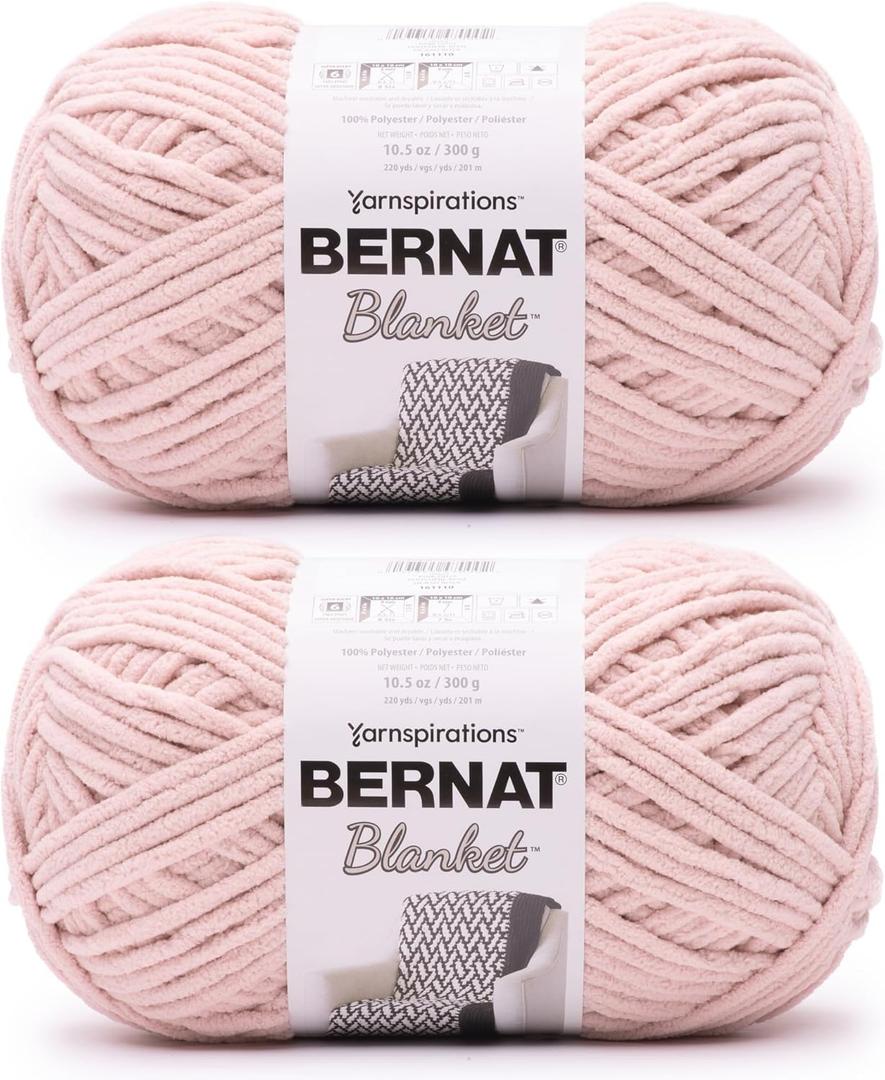 Bernat Blanket Super Bulky Acrylic Yarn - 2 Pack of 300g/10.5oz #6 Chunky Chenille Heavy Weight Yarn for Knitting and Crocheting, Amigurumi, Thick Blankets (Pink Dust, 220 Yards 2-Pack)