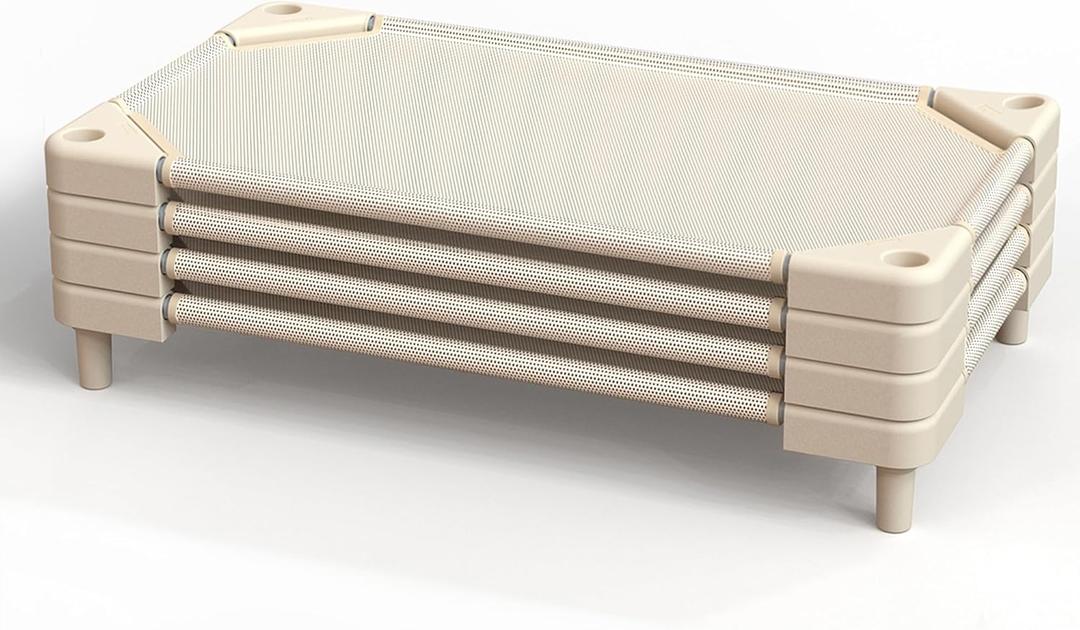 Daycare Cots,Stackable Preschool Cot for KidsDaycare Furniture (Pack of 4, 2ft, Light Beige) (Standard)