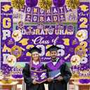 Graduation Decorations Class of 2026 Purple and Gold Graduation Decorations with Congrats Grad Banner,Backdrop,Porch Sign,Balloons,Hanging Swirls,Honeycomb Centerpieces,Box for Graduation Party Decor