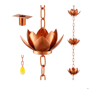 Oak Leaf Rain Chain with Adapter, 8.5ft Adjustable Lotus Rain Catcher Chain for Gutters Outside Downspout, for Divert Water and Home Display, Copper Powder Coated