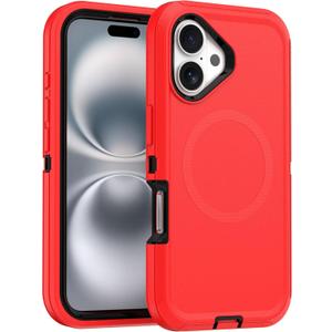 Magnetic Case for iPhone 16 - [Compatible with MagSafe] [Military-Grade Protective] -Heavy Duty Magnetic Phone Case for iPhone 16 Case 6.1 Inch - Red