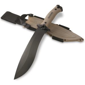 Kershaw Camp 10 - Tan Machete, Fixed Blade Knife, 10-in. 65Mn Carbon Steel Blade Includes Sheath, Camp Series Machete, Outdoor and Survival Tool
