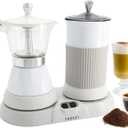 Electric Moka Pot with Milk Frother  3-Cup (150 ml) Modern Espresso Maker for Coffee, Cappuccino, Latte, Mocha & Cuban, White