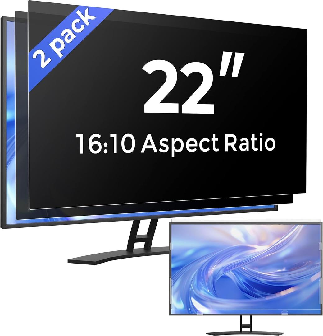[2 Pack] 22 Inch Computer Privacy Screen Filter for Monitor 16:10 Aspect Ratio, Eye Protection Anti Blue Light Privacy Shield and Anti-Glare Protector, 22inch Removable Anti-Scratch 22in Protector Film