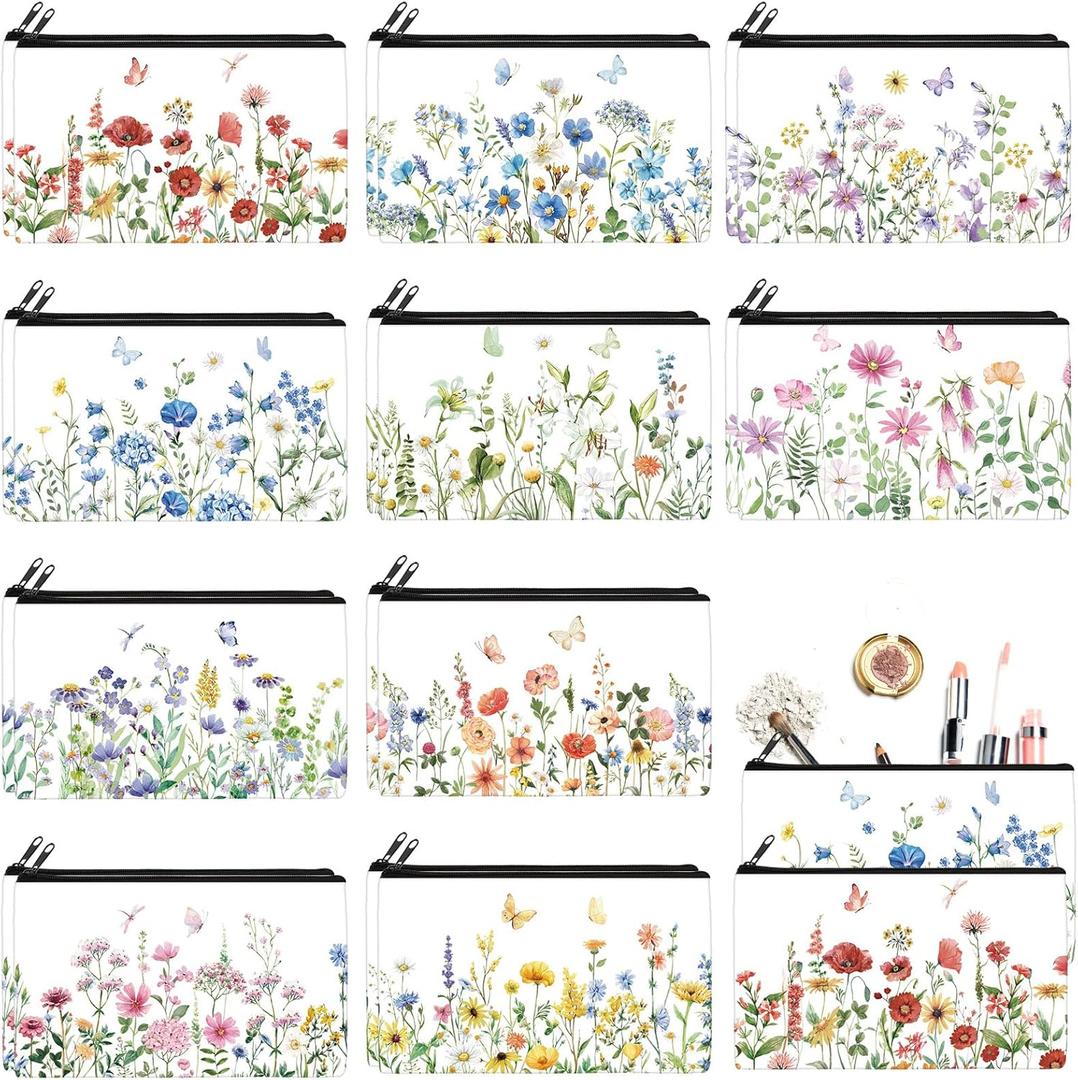 Reginary 20 Pieces Cosmetic Bag for Women, Roomy Makeup Bags with Zipper Toiletry Bag Pouch Travel Accessory Organizer Gifts, 7 x 4.3 Inches (Flowers)