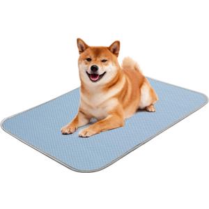 Summer Dog Cooling Mat Washable Ice Silk Self Cool Pad for Small Dogs and Cats, 27x22in Pet Sleeping Pad for Crate, Bed, Indoor & Outdoor Floor, Car Seats (Blue, 27x22in)
