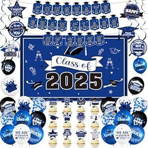 Blue and Black Graduation Decorations 2025 Grad Party Decorations 2025 Congrats Grad Banner Class of 2025 Banner Class of 2025 Graduation