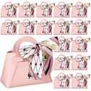 Abbylike 18 Pcs PU Leather Purse Gift Bags with Handles Ribbon Wedding Purse Party Favor Candy Boxes Treat Goodie Bag for Birthday Bridal Baby Showers Party (Pink)