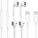USB C Wired Ear Buds for iPhone 17 16 15, in-Ear Type C Earphones with Microphone with Clear Mic & Noise Reduction Volume Control Deep Bass, 2 Pack