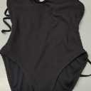 OYOANGLE Women's One Piece Swimsuit Criss Cross Backless Deep V Neck Spaghetti Straps High Cut Swimwear, Black, Large