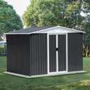 Ball & Cast 8x6 FT Outdoor Storage Shed, Metal Garden Sheds with Punched Vents and Sliding Door, Clearance Tool House with Aluminum Frames for Backyard Patio,Grey (Gray)