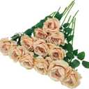 ATFL Fake Roses Artificial Flowers Bulk,Floral Diameter 4'',20 Pcs Artificial Silk Roses Flowers with Stems for Wedding Arrangement Centerpieces Party Home Table Decorations (20, Fall Champagne)