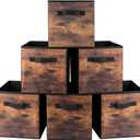 EWES 11 Inch Fabric Storage Cubes, 6 Pack Foldable Storage Bins with Handle, Storage Baskets Box for Shelves, Closet, Organizer, Brown Black