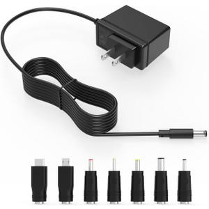 Superer 5V 2A 10W DC Power Supply Adapter, AC 100V-240V to DC 5 Volt 2 Amp Wall Plug Charger with 7 Tips, Replacement Power Cord for Router, Security Camera, Baby Monitor, TV Box, LED Strip