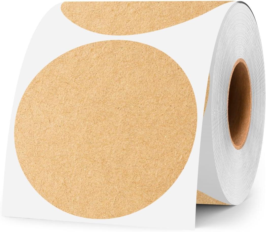 3 Inch Kraft Paper Color Code Dot Stickers,500 PCS Round Labels Stickers in Dispenser Box for Organization, Inventory,Classroom (1 Roll-500PCS)