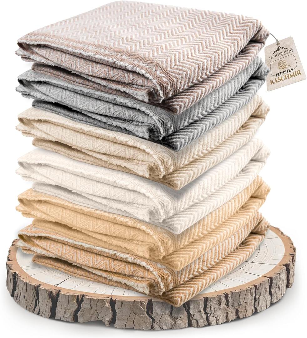 Cashmere Blanket  Hand Woven 100% Pure Wool Throw Blanket, 135 x 270 cm  Herringbone Pattern Cozy, and Soft Blanket for Bed, Sofa, or Couch - Made in Nepal (Taupe)