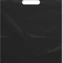 Purple Q Crafts Plastic Bag with Die Cut Handle Bag 12" x 15" Black Plastic Merchandise Bags Bulk Pack for Retail, Gifts, Trade Show and More (100)