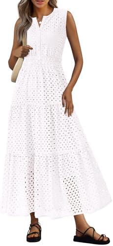PRETTYGARDEN Womens 2026 Summer Maxi Dresses Sleeveless Sundresses V Neck Eyelet A Line Long Flowy Spring Wedding Guest Dress, Small