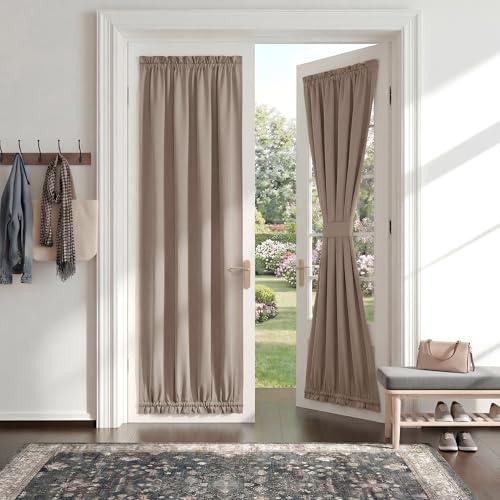 PONY DANCE Glass Door Curtain - Window Treatments Panels Solid Energy Efficient Rod Pocket for Metal French Patio Door Panel with Tieback, 25 x 72 inches, Light Taupe, 1 Piece