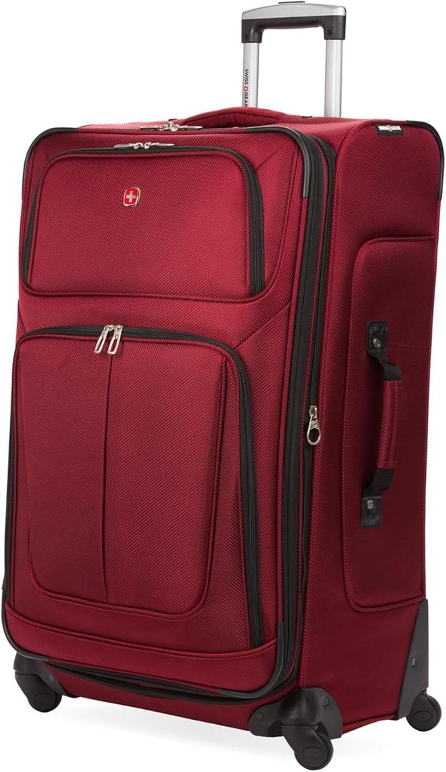 SwissGear Sion Softside Expandable Luggage  Large Checked Suitcase with 360 Degree Wheels & Retractable Handle  29 Inch, Perfect for 7-9 Night Trips  Burgundy