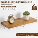 Dreamland 18 Inch Long Floating Shelves Set of 2, Rustic Solid Elm Wood Floating Shelf Wall Mounted, 8 Inch Deep Wall Shelves with Invisible Bracket for Living Room Bathroom Bedroom Kitchen, Natural, Flat Edge - 18"L