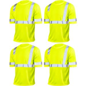 JaGely 4 Pcs Reflective Safety Shirts Short Sleeve High Visibility Hi Vis T-shirts for Construction Work with Front Pocket (X-Large, Yellow)