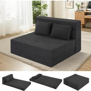 Fvkind Folding Futon Couch, Convertible Sleeper, Standard Size, Dark Grey | Ribbed Corduroy Fabric - Foldable Guest Bed - Bedroom & Living Room - Adults & Visitors - Easy Fold Storage