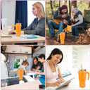 40 Oz Tumbler with Handle and Straw Insulated Stainless Steel Travel Mug with Lid Leak Proof Cup Holder Friendly Gifts for Women Men Him Her(Orange)