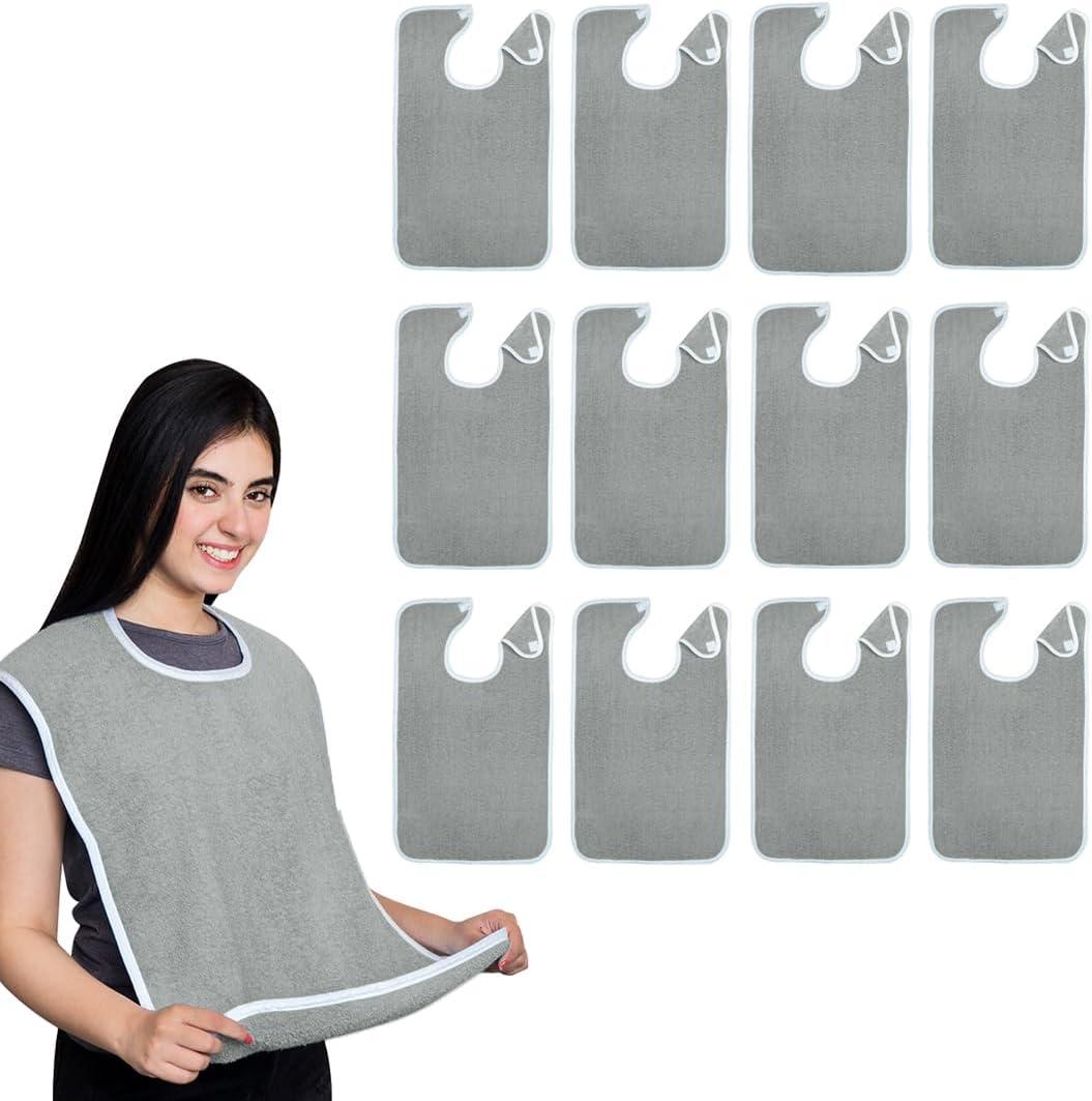 Avalon Towels Adult Bibs For Women & Adult Bibs for Men - Terry Cloth Adult Bibs for Eating, Bibs for Adults Senior Citizens (Grey)