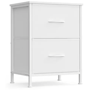 2-Drawer Fabric Nightstand with Steel Frame, 66 lb Top Load Storage Organizer for Bedroom, Cloud White