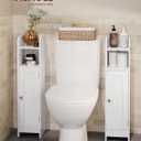 VASAGLE Small Storage Corner Floor Cabinet with Door, 7.9 x 7.1 x 31.5 Inches, Narrow Toilet Paper Storage Holder, Adjustable Shelves, for Bathroom, Living Room, Small Spaces, Cloud White UBBC310W01