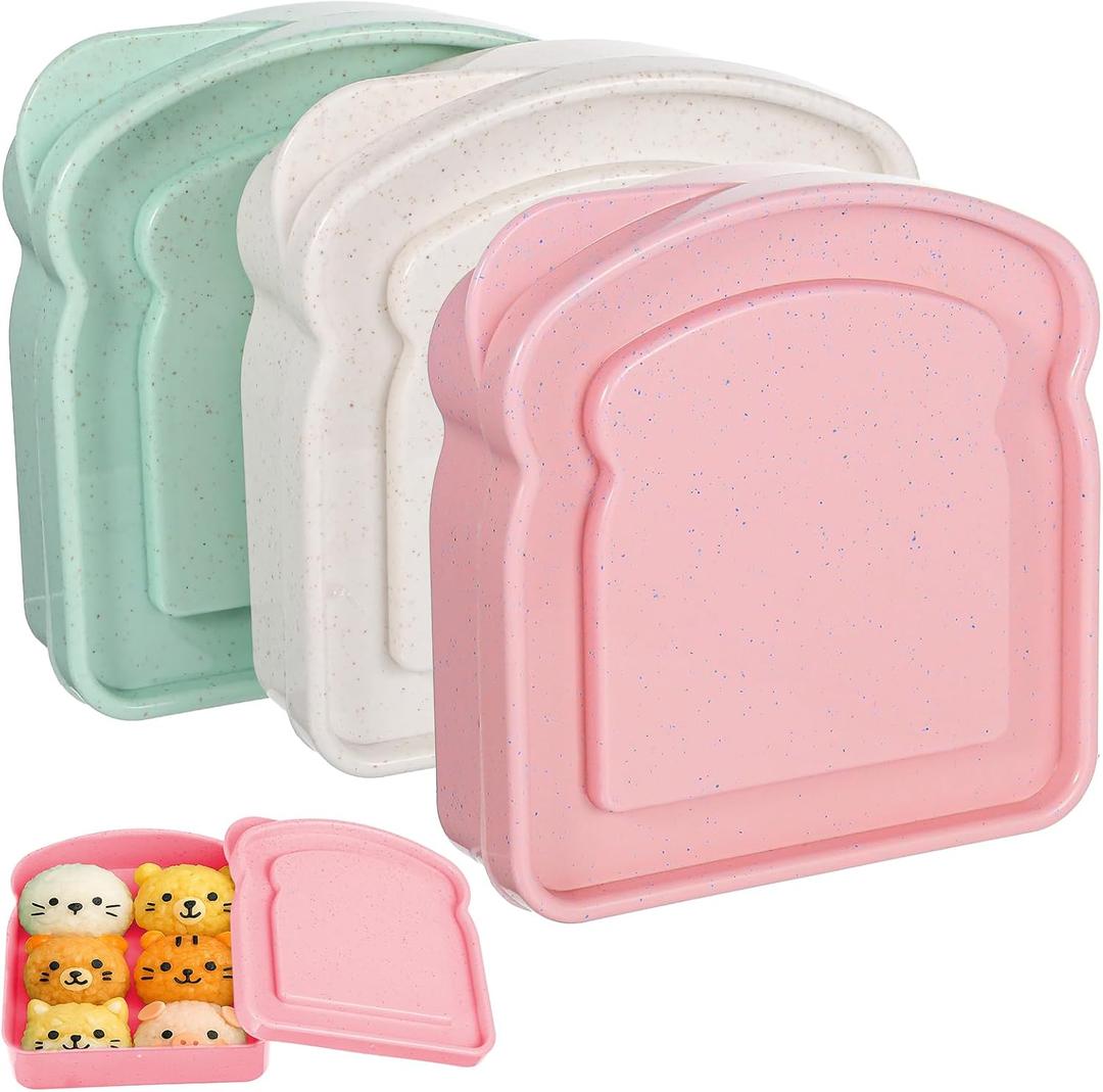 3 Set Sandwich Containers Sandwich Containers for Lunch Boxes Plastic Toast Shape Food Storage Box with Lid BPA Free Reusable for Family Adult Office Camping (Beige Green Blue)