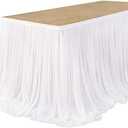 Ling's Moment 14FT White Chiffon Table Skirt Recycle Use Extra Long Sheer Tablecloth for Backyard Wedding Reception Decorations Birthday Party Cake Dessert Decor