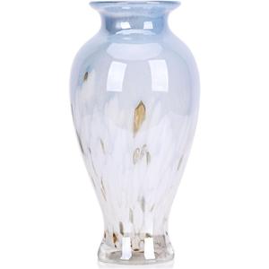 Murano Glass Vase - 11.8" Tall Hand Blown, Wide Mouth for Mantle or Dining Table, Small Blue White Wedding Decoration (Blue White)