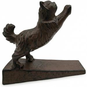 Heavy Duty Cast Iron Door Stop for Cats and Dogs, Decorative Metal Door Stopper for Bottom of Door, 5.71x1.65x5 Inch, Cute and Functional Door Prop (biack&Rust-Cat)