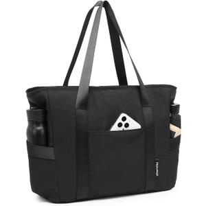 MOYAQI Gym Yoga Tote Bag for Women, Yoga Mat Bag, Large Shoulder Bag with Yoga Mat strap for Gym,Work,Travel,Beach,Business (BLACK)