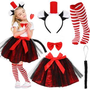 Toulite 10 Pcs Girls Cat Costume Set for Child Include 2 Tulle Tutu Skirt, 2 Child Headband, 2 Bow Tie, 2 Cat Tail and 2 Pairs Striped Tights