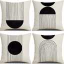 IcosaMro Black and White Throw Pillow Covers 18x18 Set of 4 Cotton Linen Boho Black and Beige Throw Pillow Cases Mid Century Modern Arch Sun Decor Decorative Bohemian Cushion Case with Zipper