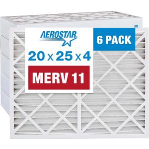 Aerostar 20x25x4 MERV 11 Pleated Air Filter, AC Furnace Air Filter, 6-Pack (Actual Size: 19 1/2"x24 1/2"x3 3/4")