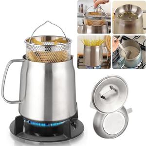 Oxydrily 2L Stainless Steel Oil Filter Pot Bacon Grease Saver with Strainer Large Capacity Versatile Oil Strainer Pot Fine Mesh Removable Cooking Oil Filter, for Kitchen Storing Grease Frying Basket