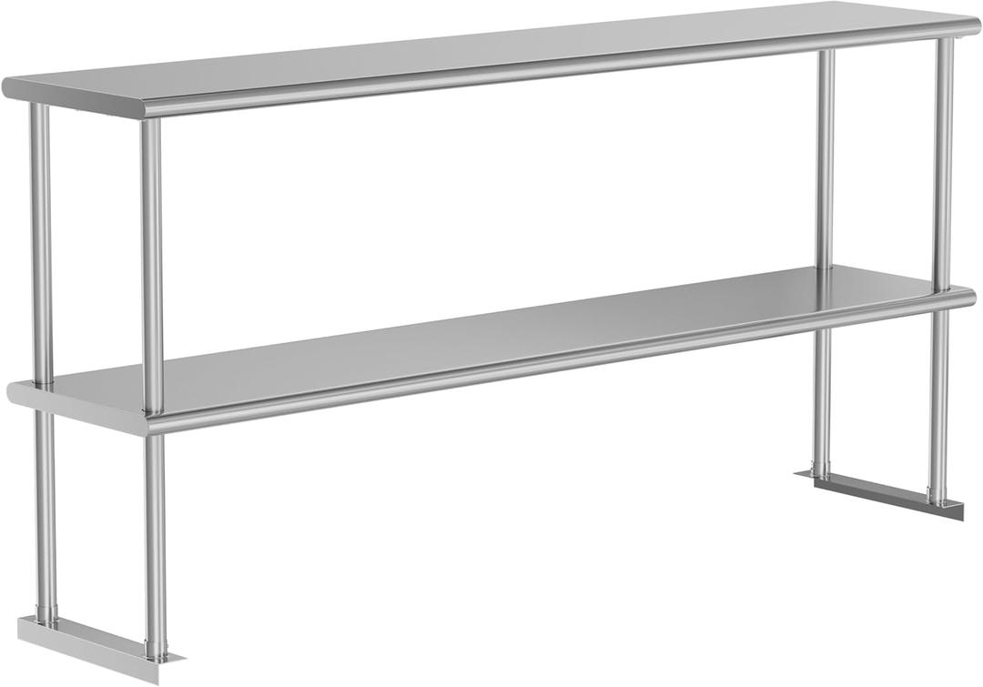 Double Overshelf 2 Tier Stainless Steel Shelf 12 x 60 Inches, Weight Capacity 400 lb for Prep & Work Table in Restaurant, Home and Kitchen
