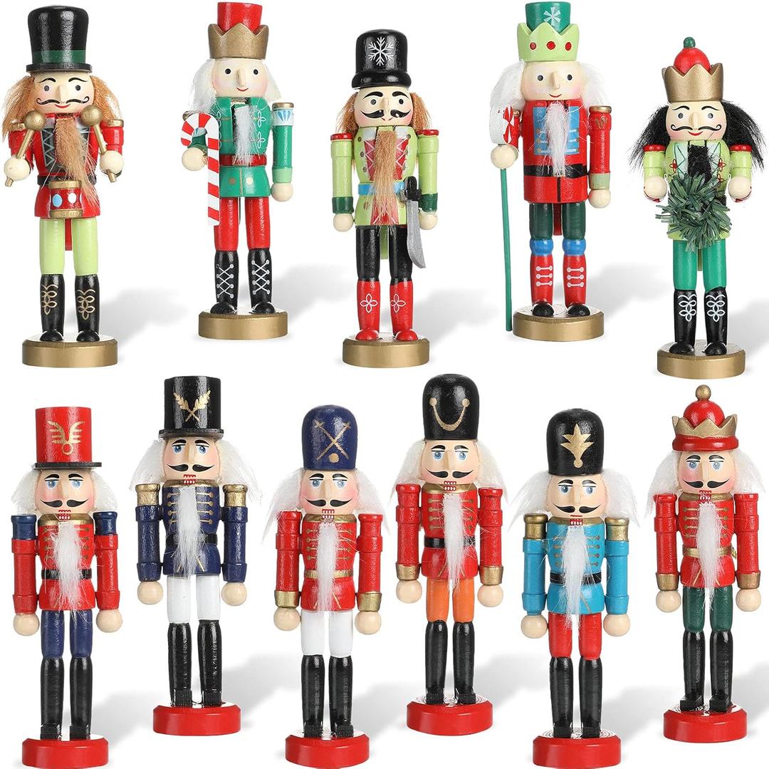 11 Pieces Christmas Nutcracker Ornament Set Wooden Nutcracker Soldier Hanging Decorations Nutcracker Figures for Christmas Tree Party Home Toy Gifts Supplies