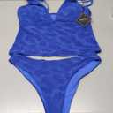 ZAFUL Women's Spaghetti Strap Tankini Swimsuits V Neck Tummy Control Tie Side Thong Bikini Swimsuits 2 Piece Bathing Suits (Large, 1-a-deep Blue)