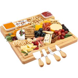 Charcuterie Boards and Knife Set - Bamboo Cheese Board - Wine Meat Cheese Tray Platter - Unique Housewarming Gifts, Anniversary Wedding Gifts for Couple, Bridal Shower Gift Charcuterie Boards and Knife Set - Bamboo Cheese Board - Wine Meat Cheese Tray Platter - Unique Housewarming Gifts, Anniversary Wedding Gifts for Couple, Bridal Shower Gift
