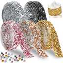 2 x FULZTEY 5 Rolls Rhinestone Ribbon Roll,Mix Colors Crystal Ribbon for DIY Crafts,1.5 cm Wide Diamond Strips Self Adhesive,5 Yards Shiny Rhinestone Tapes for DIY Car Clothes Wedding Party Decoration (White&Black&Rose Red AB&Orange AB&Gold)